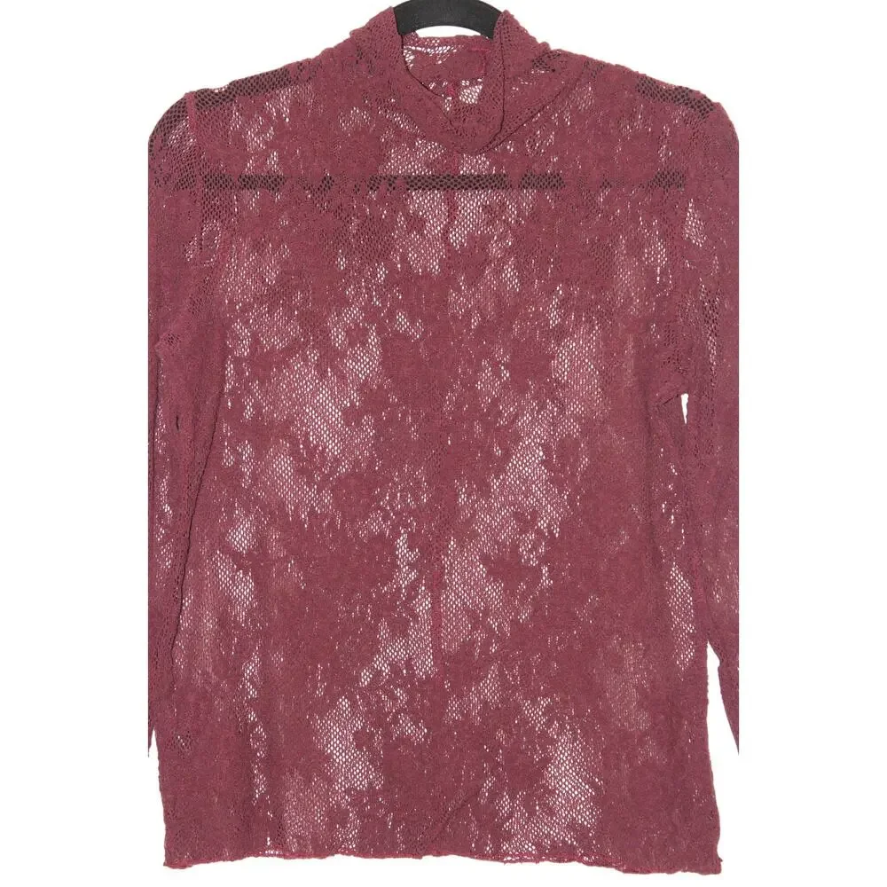 Free People Long Sleeve Dark Red Lace Layering Top Size Large